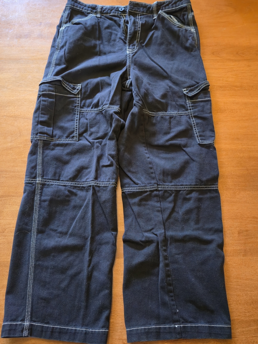 Womens Divided Black Cargo Trousers with Contrast Stitching
